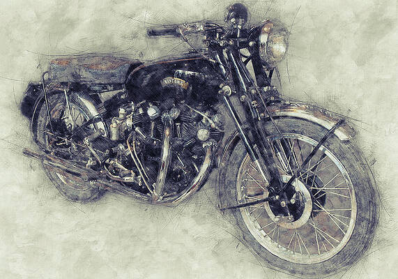 Wall Art - Mixed Media - Vincent Black Shadow 1 - Standard Motorcycle - 1948 - Motorcycle Poster - Automotive Art by Studio Grafiikka