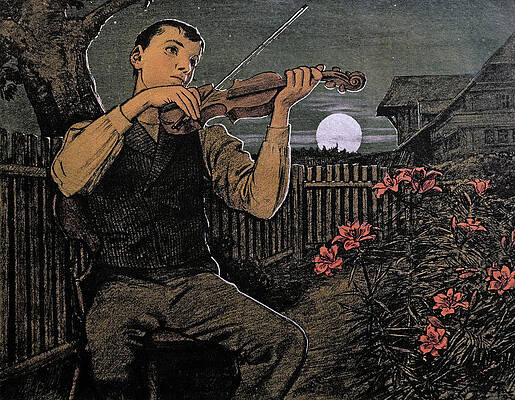 Violin player to the Moon Print by Hans Thoma