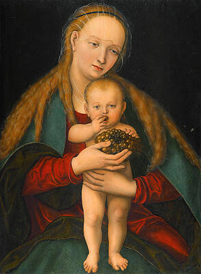 Virgin and child with a bunch of grapes Print by Lucas Cranach the Elder