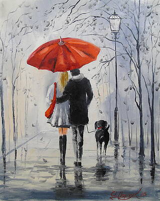 People Walking In The Rain Paintings Fine Art America