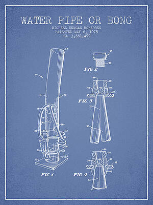 Bong Smoking Pipe Patent1980 - Light Blue Digital Art by Aged Pixel - Pixels