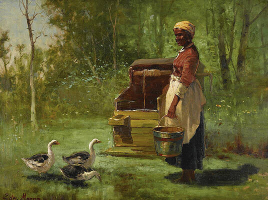 Wells and Ducks Print by Edward Moran