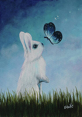 White Rabbit With Butterfly Paintings by Fairy and Fairytale White Rabbit With Butterfly Paintings by Fairy and Fairytale