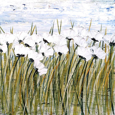 Thick Paint White Flowers Acrylic Painting 