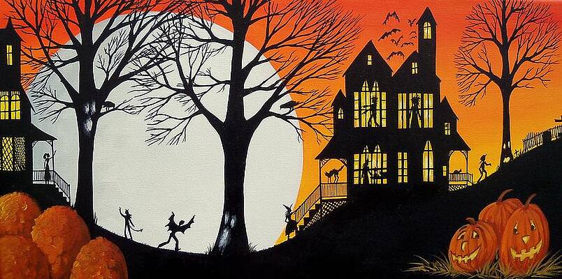Wall Art - Painting - Widow Martins Halloween Party silhouette by Debbie Criswell