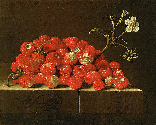 Wild strawberries on a ledge Print by Adriaen Coorte