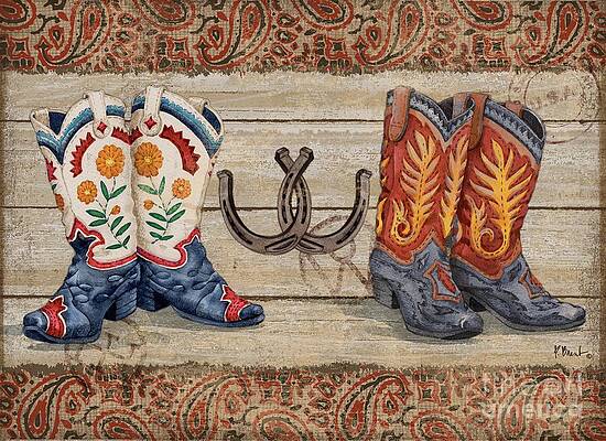 Spurs Boots and Braids - Wood Grain Rustic Artwork - Cowboy Boots