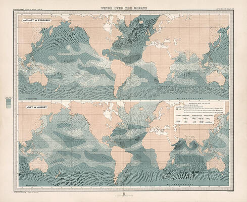 Geological Structure of the Globe 1855 Antique Map Giclee Canvas Print 30X25 