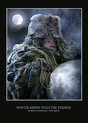Wall Art - Digital Art - Winter Moon Pulls Strings Card Design by Nancy Griswold