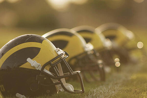 Wolverine Helmets Sparkling in Dawn Sunlight by Michigan Helmet Wolverine Helmets Sparkling in Dawn Sunlight by Michigan Helmet
