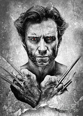 Wall Art - Drawing - Wolverine red eyes edit by Andrew Read