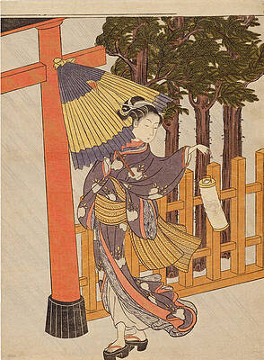 Woman Visiting the Shrine in the Night Print by Suzuki Harunobu