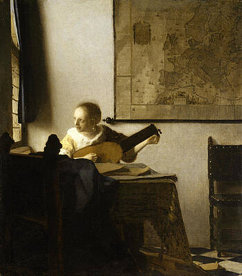 Woman with a Lute near a Window Print by Johannes Vermeer