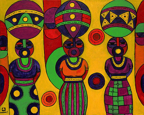 Women with calabashes II by Emeka Okoro Women with calabashes II by Emeka Okoro
