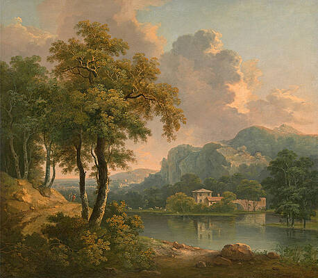 Wooded hilly landscape Print by Abraham Pether