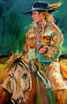 Wall Art - Painting - Wyoming Cowgirl by Diane Whitehead