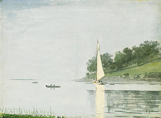 Yacht in a Cove. Gloucester Print by Winslow Homer