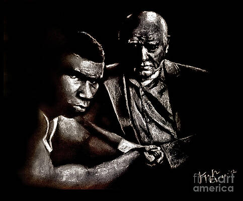 Рисунок боксера - молодой боксер и будущий чемпион мира Майк Тайсон и тренер Кус Дамато от Джима Фицпатрика