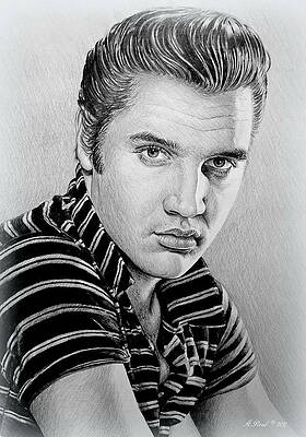 Wall Art - Drawing - Young Elvis bw by Andrew Read