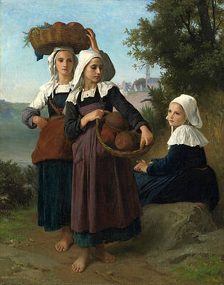Young Girls of Fouesnant Returning from Market Print by William-Adolphe Bouguereau