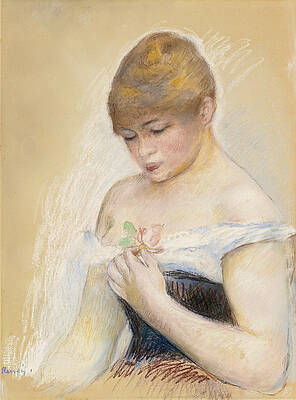 Young Woman holding a Flower. Portrait of Jeanne Samary Print by Pierre-Auguste Renoir