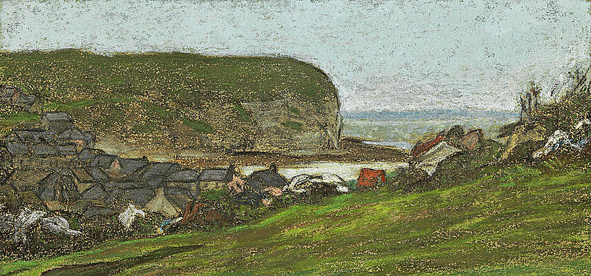 Yport and the Falaise d'Aval Print by Claude Monet