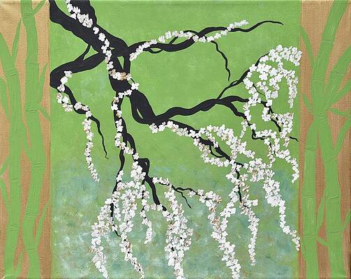 Zen Bamboo Painting Cherry Blossoms Art Oriental Flower Art WHite GOlden Cherry Blossoms Painting by Geanna Georgescu Zen Bamboo Painting Cherry Blossoms Art Oriental Flower Art WHite GOlden Cherry Blossoms Painting by Geanna Georgescu