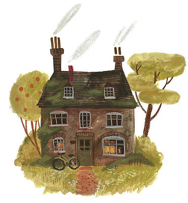 Wall Art - Drawing - Cozy vintage house Print by Ema Malyauka
