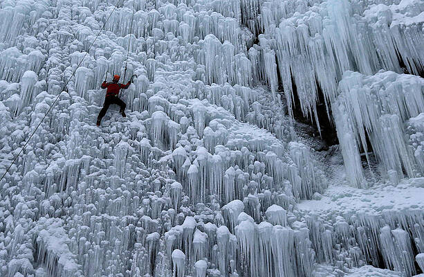 Wall Art - Photograph - A Man Climbs an Artificial Wall of Ice #1 by David W Cerny