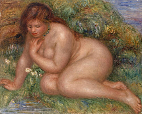 Bather Gazing at Herself in the Water Print by Pierre-Auguste Renoir