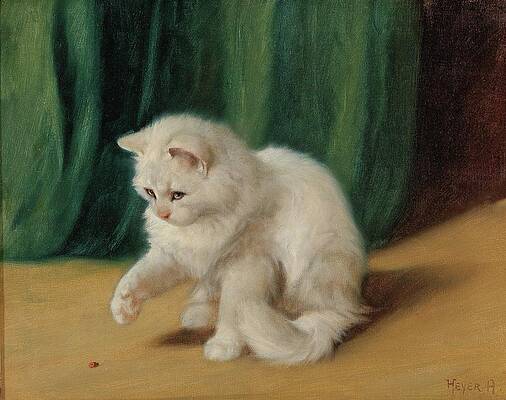 Wall Art - Painting - Cat With Ladybird by Arthur Heyer
