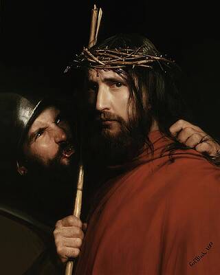 Wall Art - Painting - Christ With Mocking Soldier by Carl Bloch