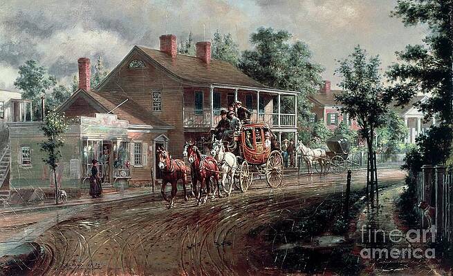 Wall Art - Painting - Coach Coming Around The Bend by Edward Lamson Henry