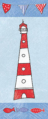 Wall Art - Painting - Coastal Lighthouse I On Blue #1 by Farida Zaman
