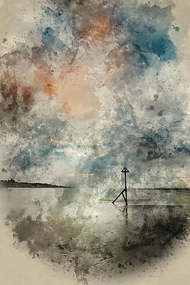 Digital watercolor painting of Stunning Winter sunrise over West by Matthew Gibson