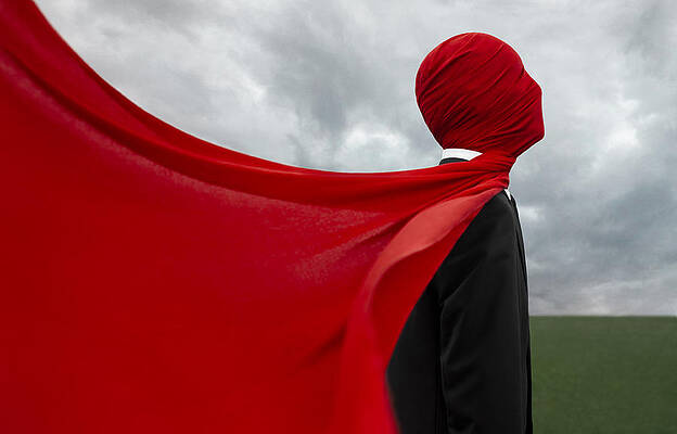 Woman Wearing Red Blindfold #1 Photograph by Victor De Schwanberg