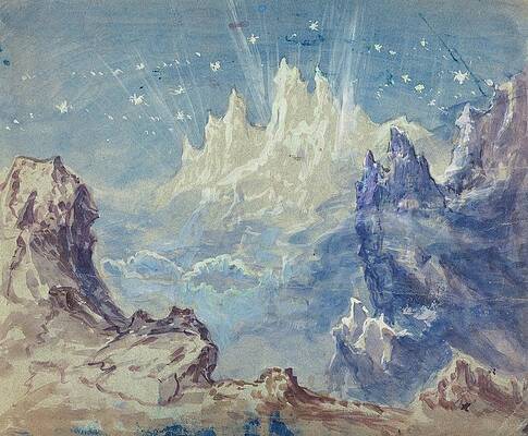 Wall Art - Painting - Fantastic Mountainous Landscape With A Starry Sky by Robert Caney