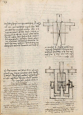 Wall Art - Drawing - Folio f 102v. Codex Madrid I -Ms. 8937- 'Treaty of statics and mechanics', 192 folios with 384 pa... #1 by Album