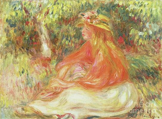 Girl Seated in a Landscape Print by Pierre-Auguste Renoir