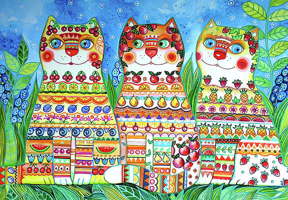 Wall Art - Painting - Magic Happy Cats! #1 by Oxana Zaika