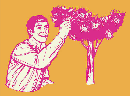 Wall Art - Drawing - Man Picking Money From Tree by CSA Images