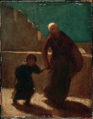 Wall Art - Painting - On A Bridge At Night by Honore Daumier