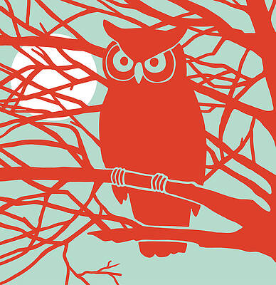 Wall Art - Drawing - Owl Perched in a Tree by CSA Images