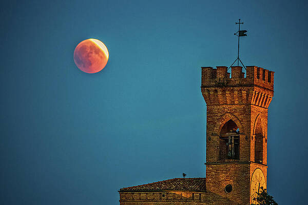 Wall Art - Photograph - Red Moon Eclipse On Clock Tower #1 by Vivida Photo PC