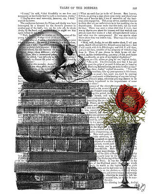 Wall Art - Painting - Skull And Books by Fab Funky