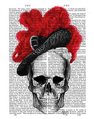 Wall Art - Painting - Skull With Red Hat by Fab Funky