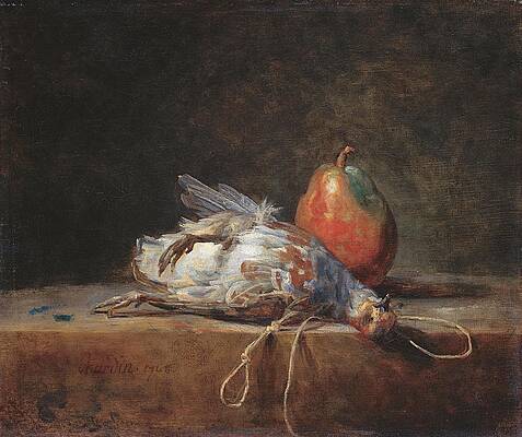 Wall Art - Painting - Still Life With Partridge And Pear by Jean-baptiste-simeon Chardin
