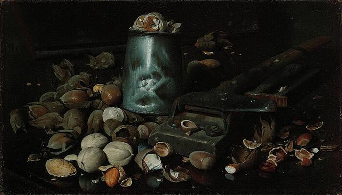 Wall Art - Painting - Still Life With Tin Can And Nuts by Joseph Decker
