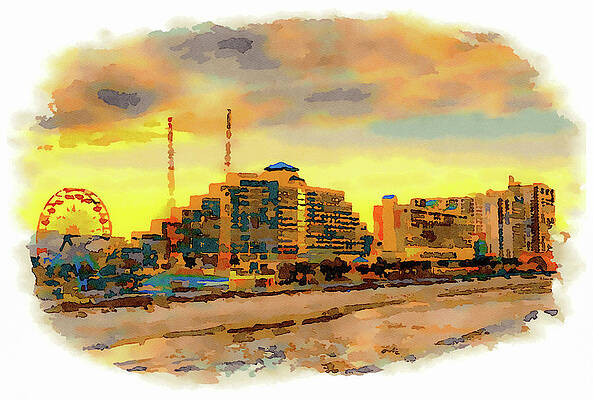 Wall Art - Painting - Sunset skyline of Daytona Beach, Florida #1 by Miroslav Liska