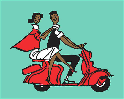 Wall Art - Drawing - Two People Riding a Moped #1 by CSA Images